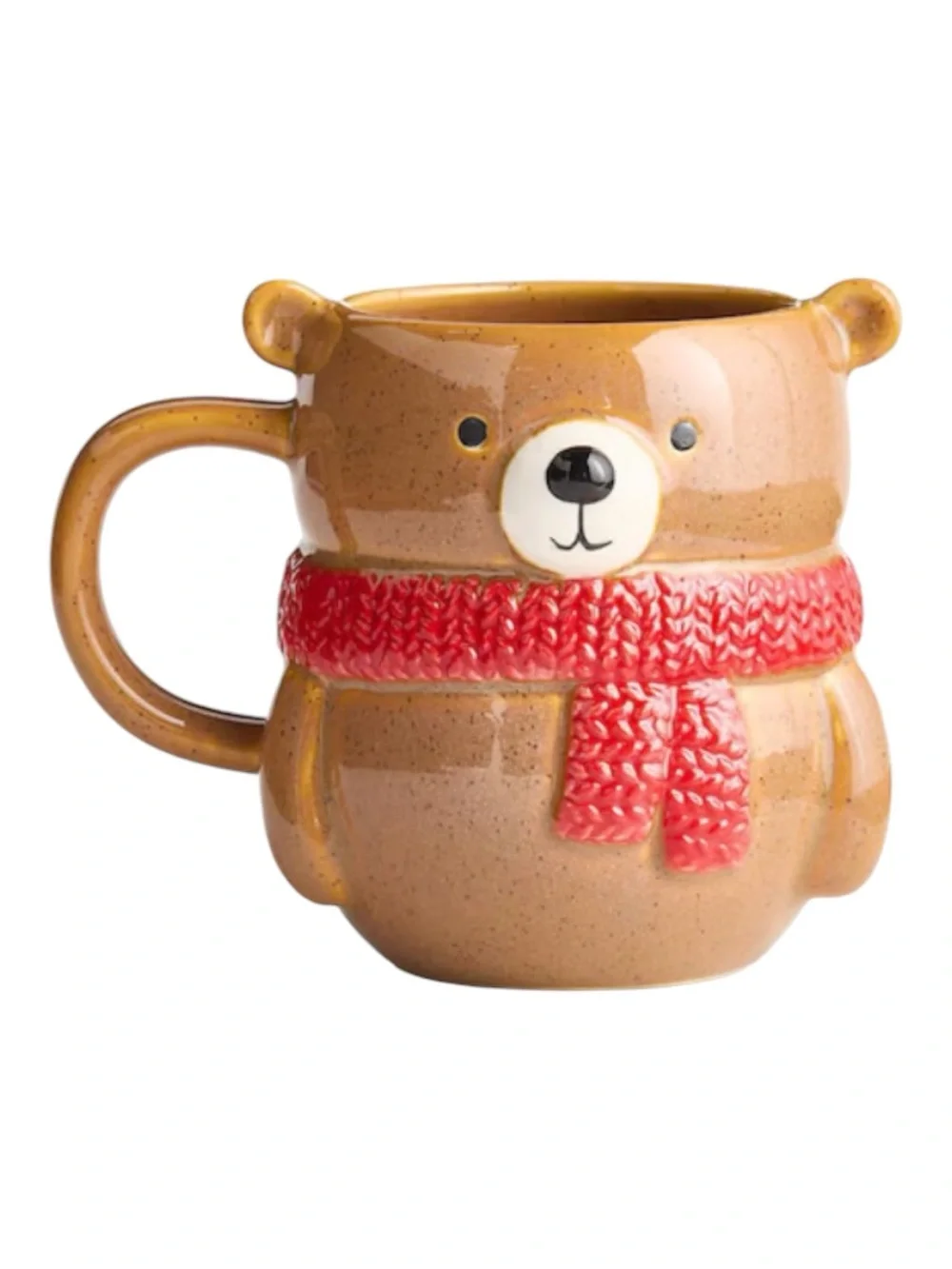 Crate & Barrel Brown Bear Holiday mug glazed ceramic 13 oz.